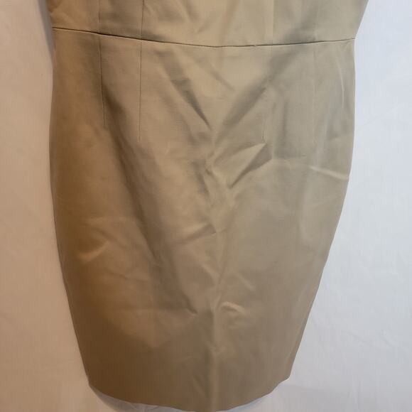 Tahari Light Tan Square Neck Faux Leather Neck Gisella Sheath Mini Dress Size 4 - Picture 3 of 11